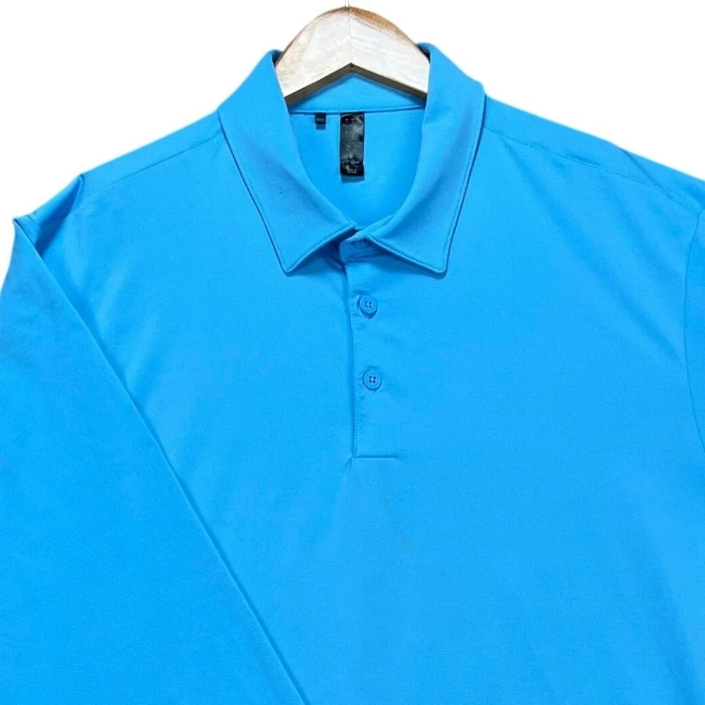 Adidas Polo Shirt Mens Large Blue Long Sleeve‎ 3 Button Placket Stretch Golf EUC